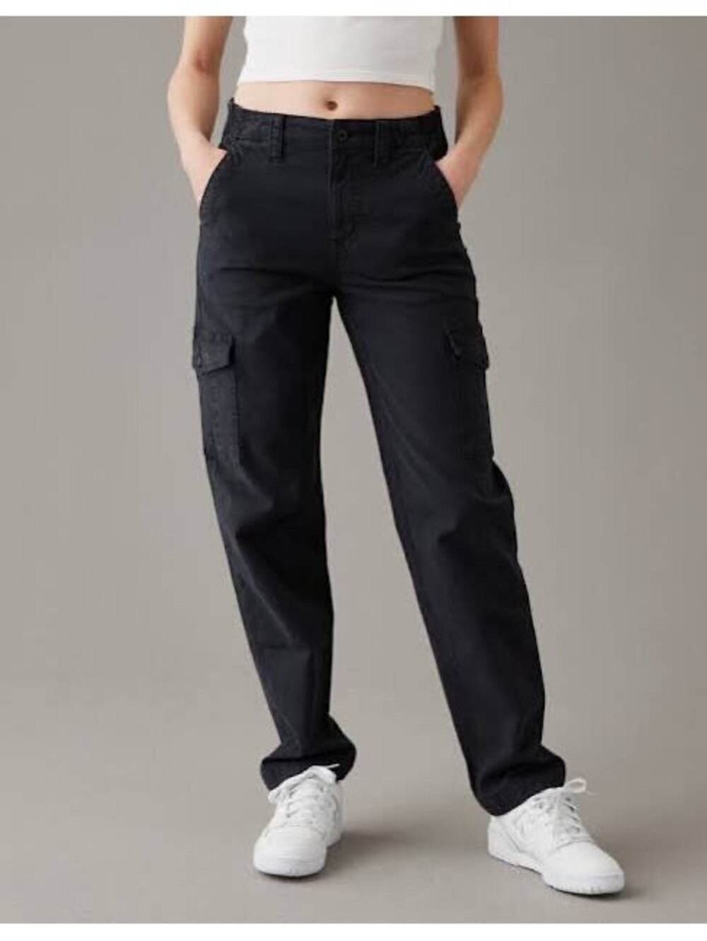 AE Faded Black Stretch Cargo Straight Pants